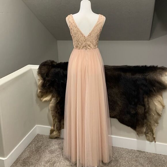 Elegant Sequined Floral Lace Double V-Neck Party Dress - Picture 5 of 14